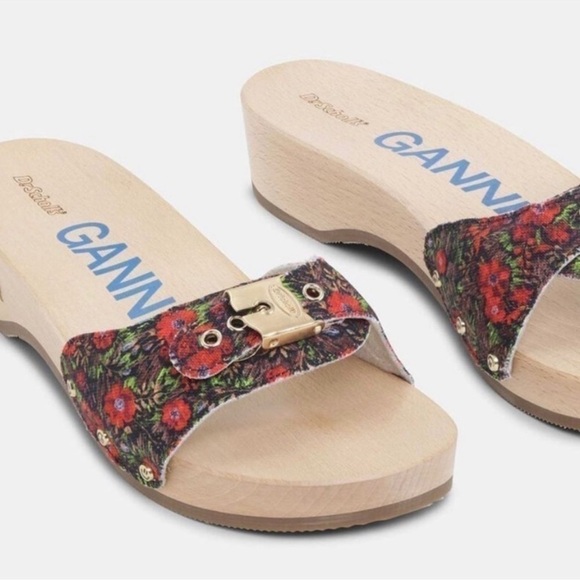 GANNI X Dr. Scholl Red Floral Slip on Low Heel Sandal Clogs Size 8 NEW - Picture 5 of 12